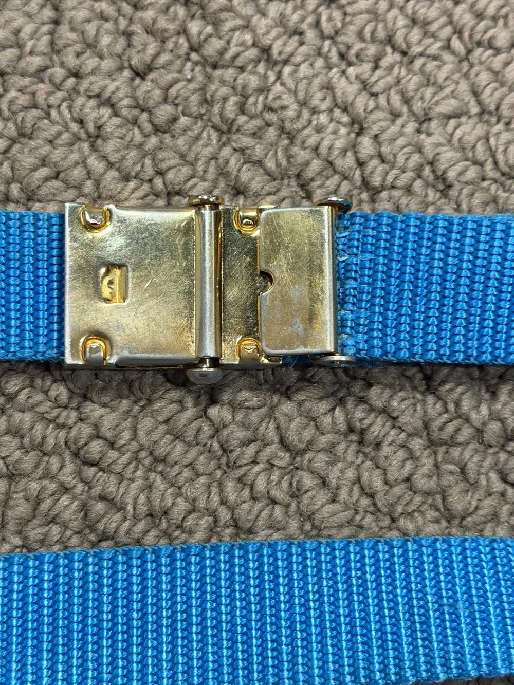 Yves Saint Laurent Bright Blue Webbing Belt with Silver Buckle